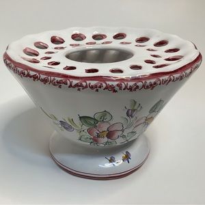 Vintage Ceramic Flower Frog Hand Painted Rare 4” Butterflies White